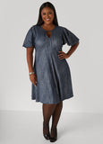 Plus Size Cutout Textured Denim A Line Dress