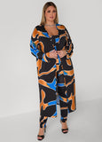 Plus Size Abstract Print Open Front Duster