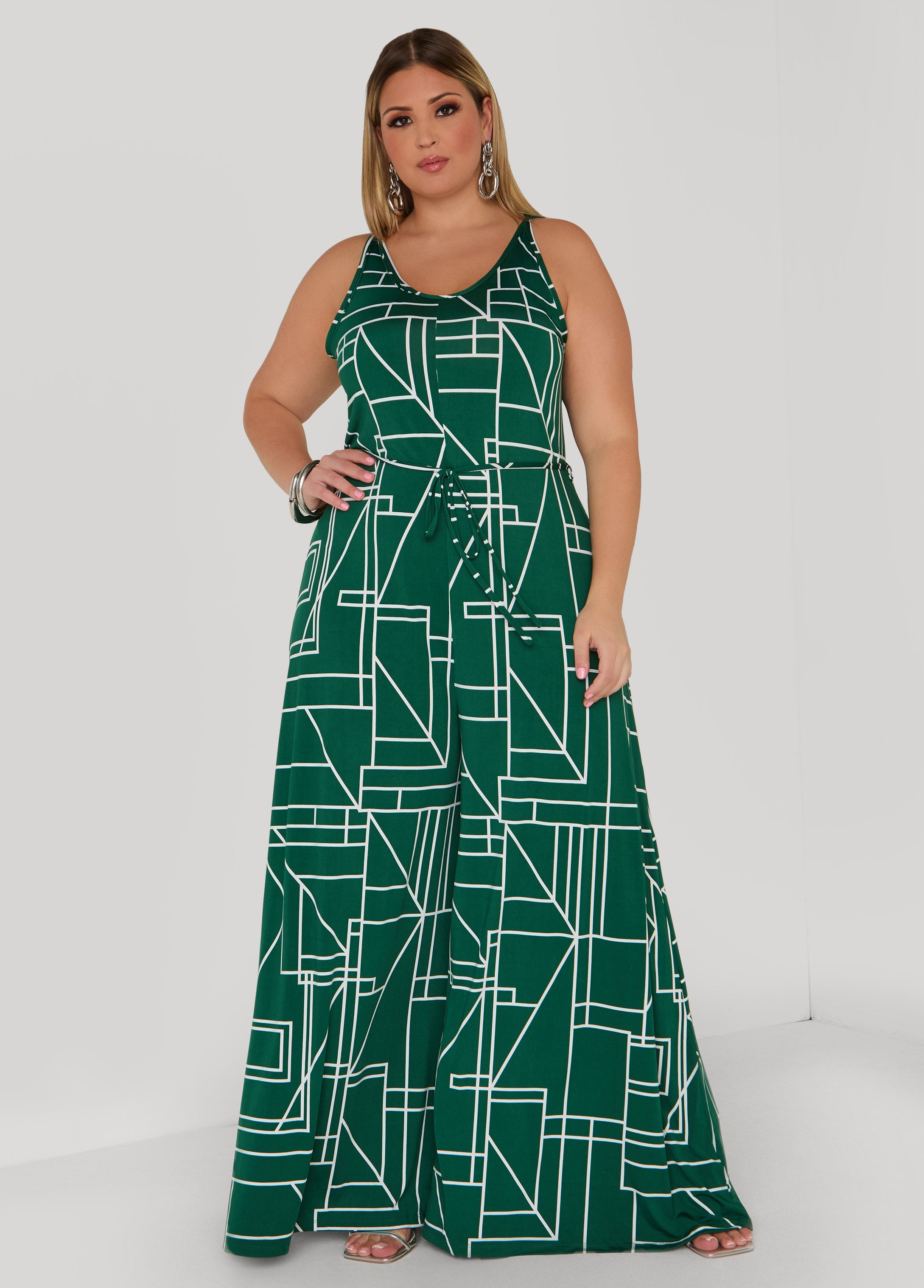 Plus Size Geo Print Wide Leg Jumpsuit