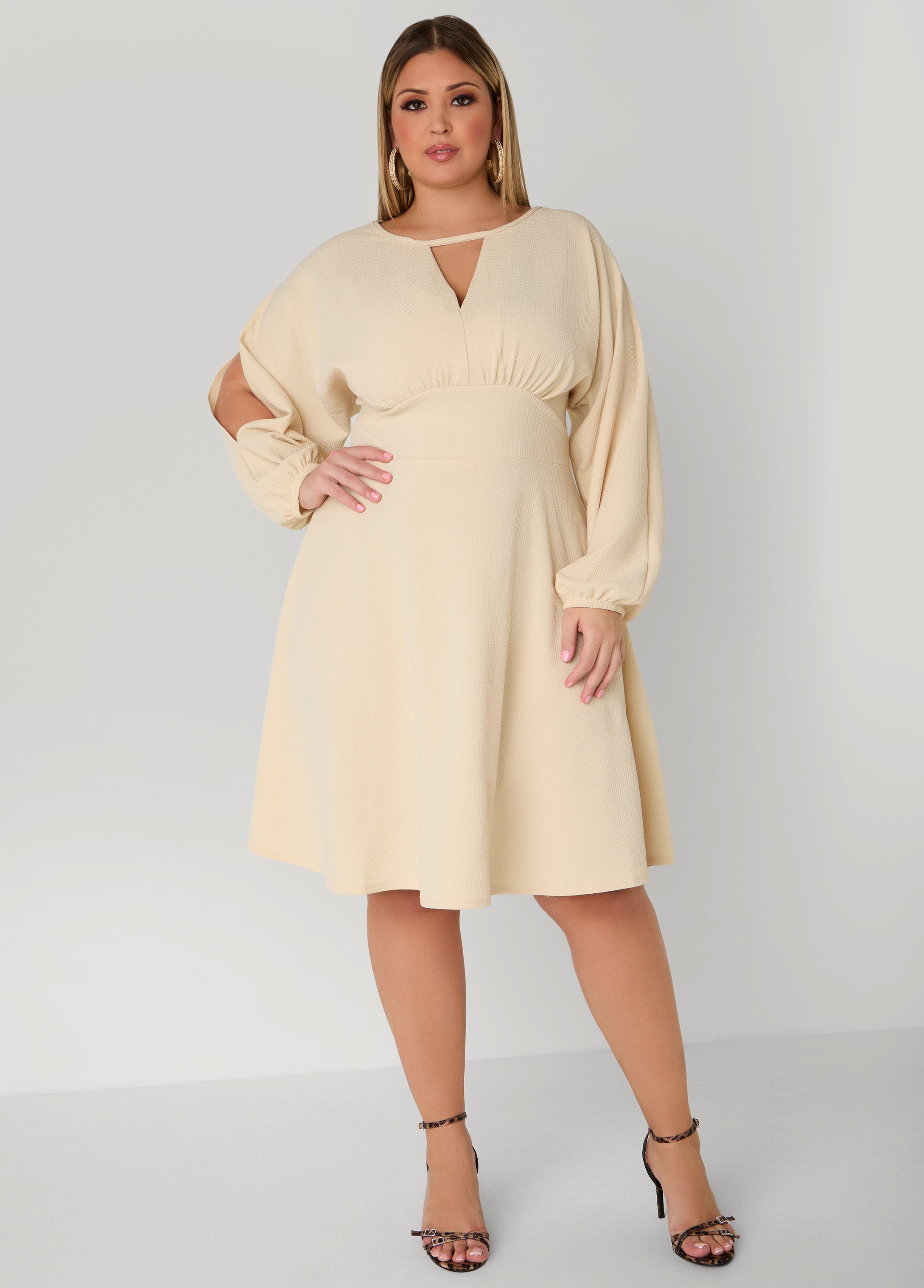 Plus Size Split Sleeve A Line Dress
