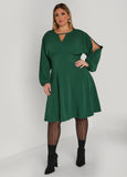 Plus Size Split Sleeve Textured A Line Dress