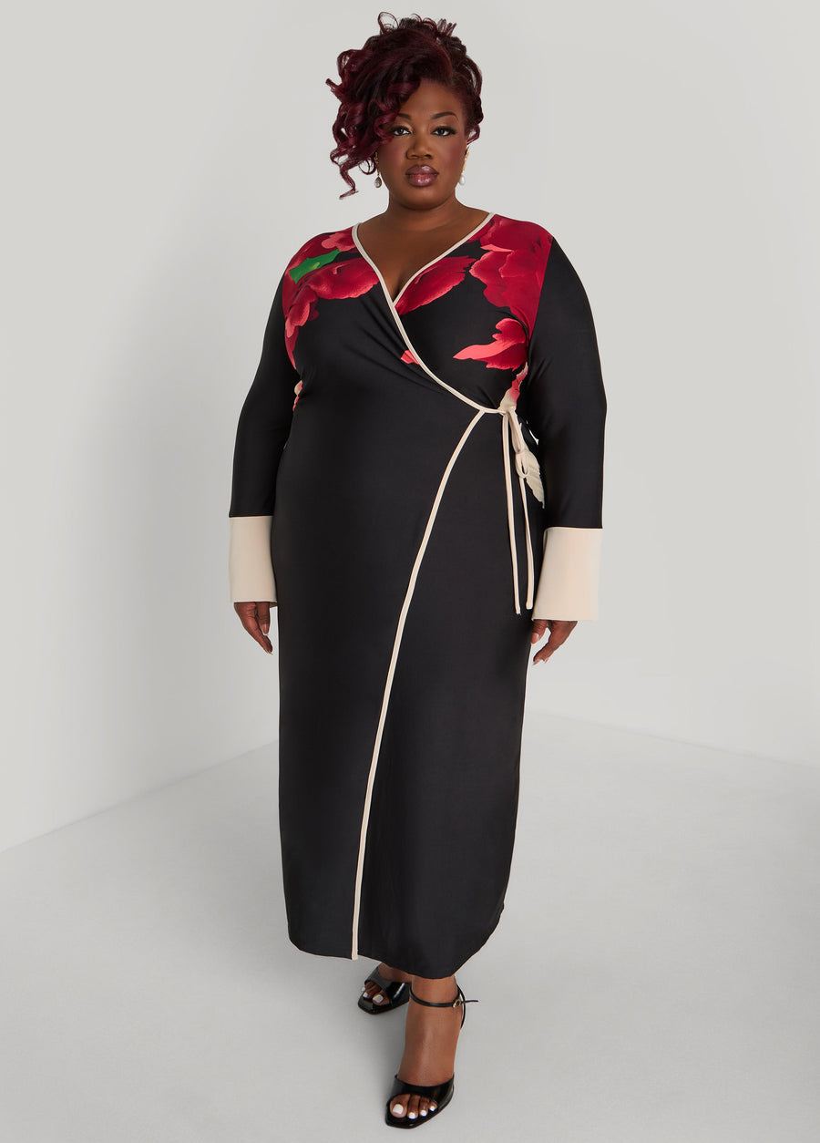 Plus Size Floral Maxi Wrap Dress