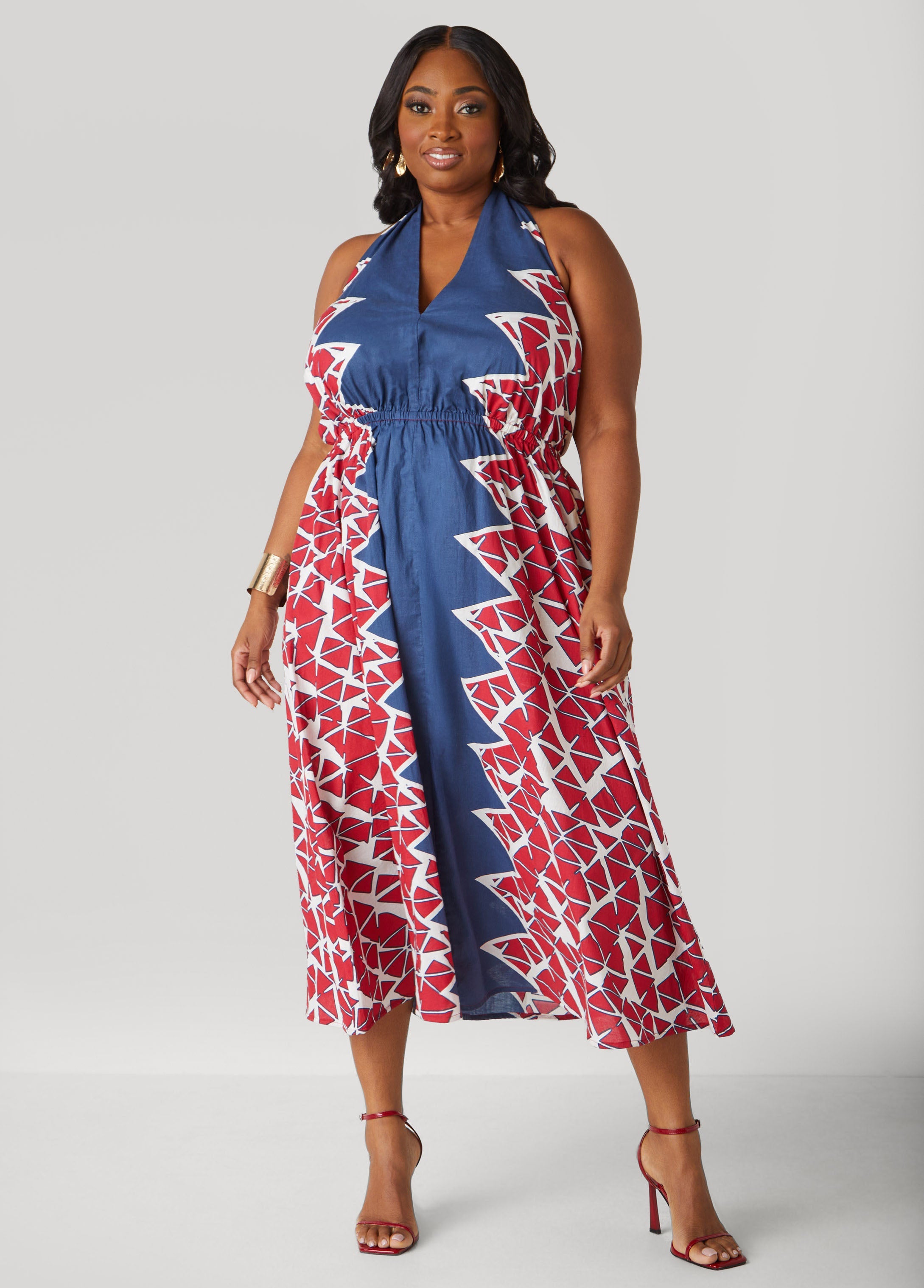 Plus Size Printed Cotton Halter Dress