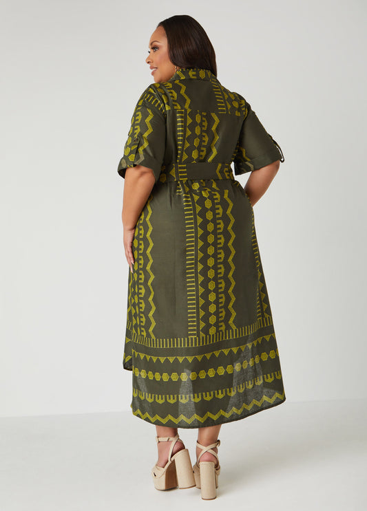 Printed Linen Blend Shirtdress
