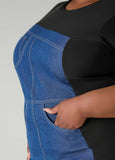 Denim Paneled Sheath Dress
