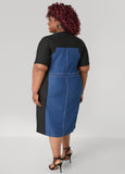 Denim Paneled Sheath Dress