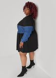 Plus Size Cotton Dress Black Terry Fit Flare Dress Athleisure Dress
