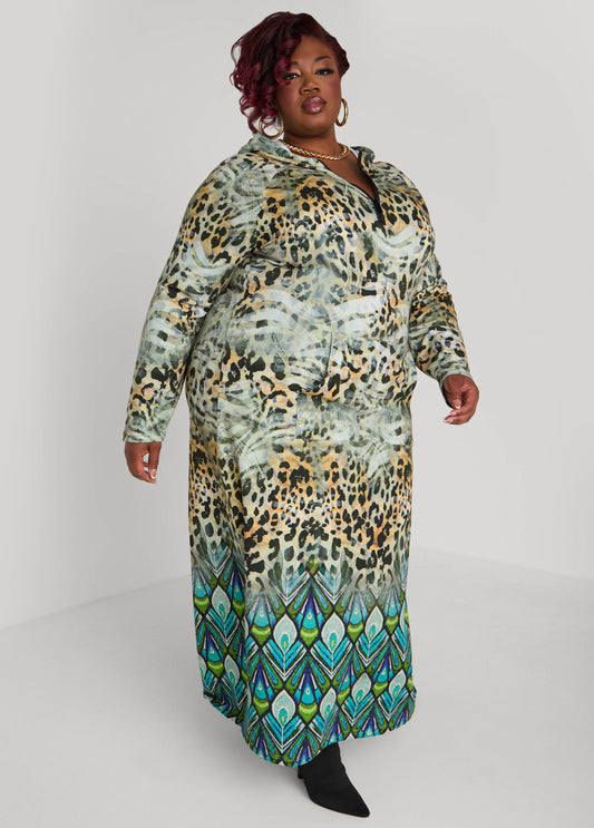 Animal Print Hooded Maxi Dress