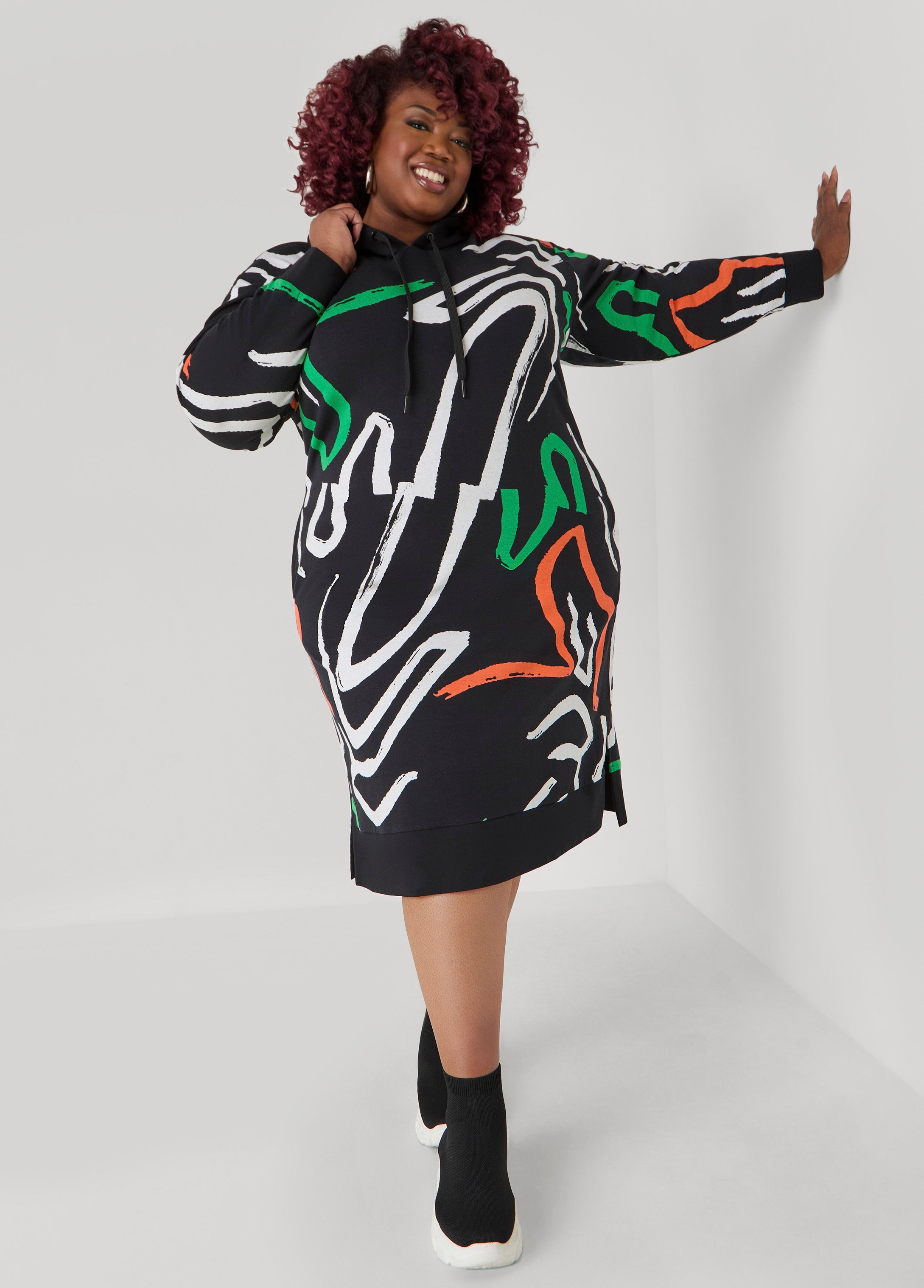 Plus Size Black Hoodie Dress Plus Size Sweatshirt LBD Dress 