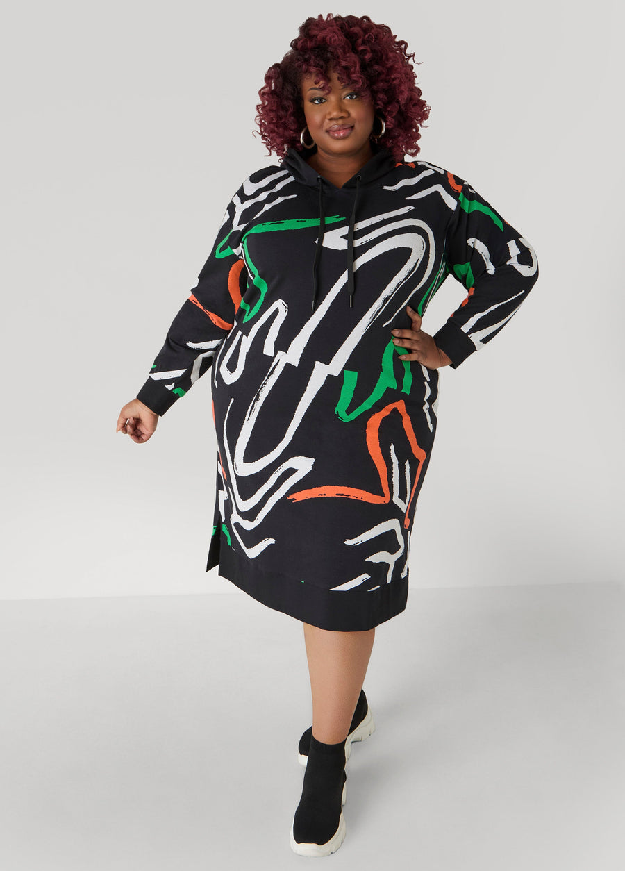 Plus Size Black Hoodie Dress Plus Size Sweatshirt LBD Dress 