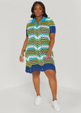 Striped Pointelle Knit Polo Dress