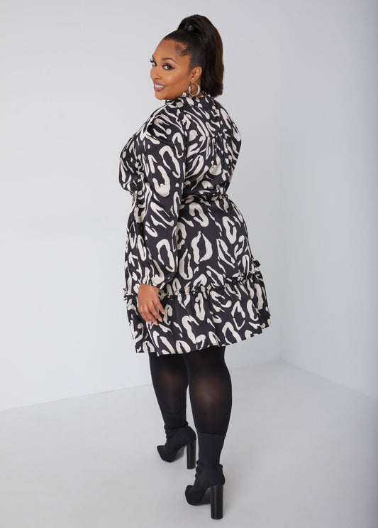 Pleated Printed Satin Dress