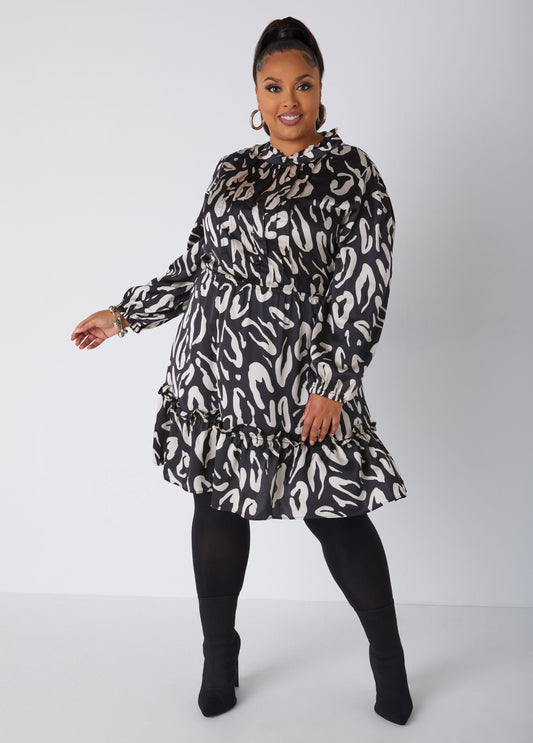 Plus Size Satin Dress Plus Size Pleated Printed Dress