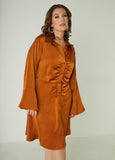 Ruched Satin Shirtdress