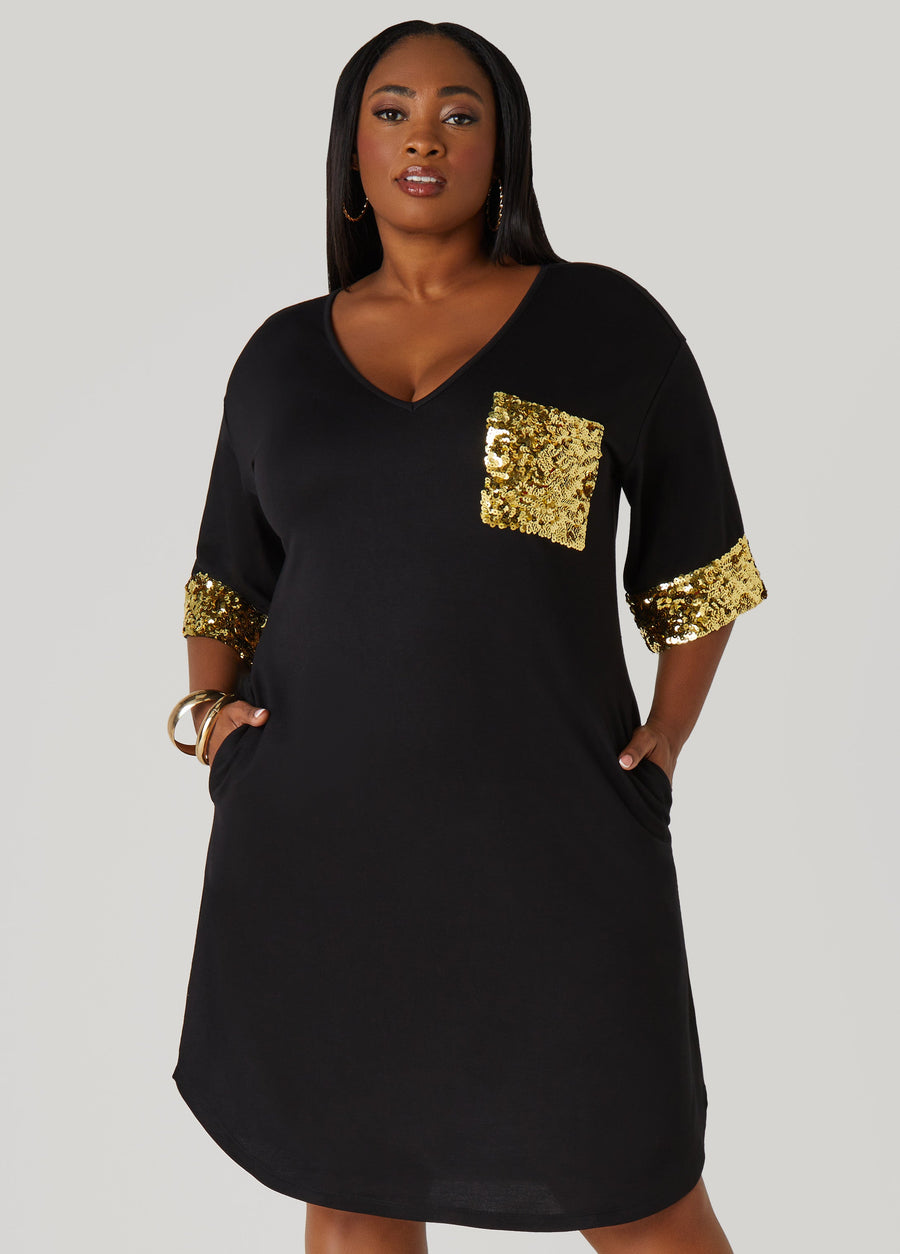 Plus Size Sequined T Shirt Dress