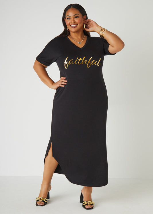 Plus Size metallic graphic t shirt dress tee shirt casual dresses