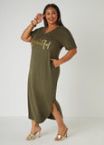Metallic Graphic T Shirt Dress