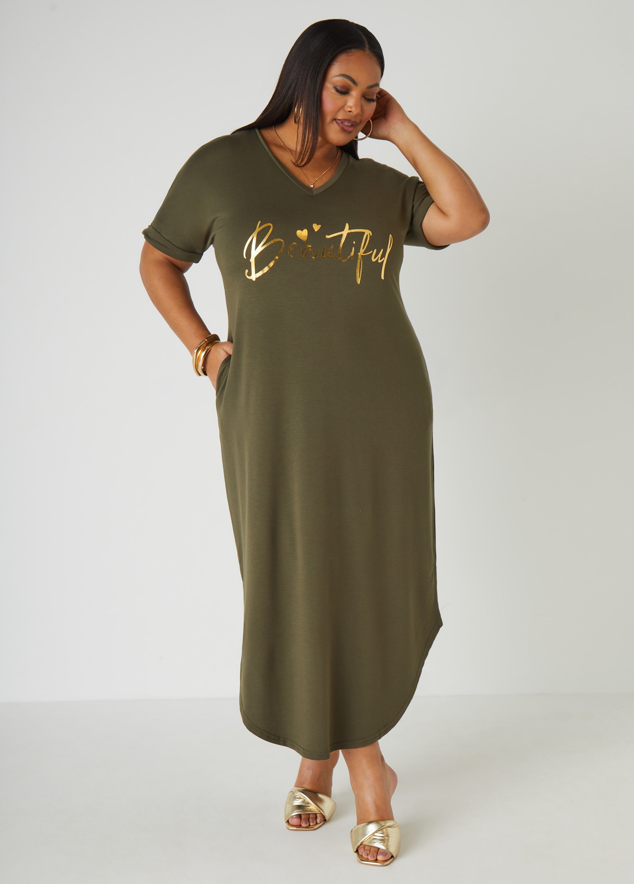 Plus Size metallic graphic t shirt dress tee shirt casual dresses