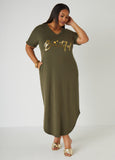 Plus Size metallic graphic t shirt dress tee shirt casual dresses