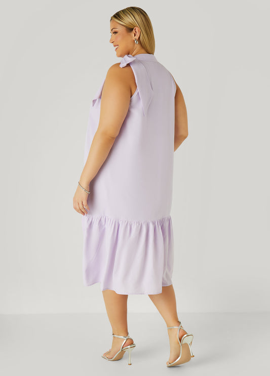 Tie Neck Flounced Midi Dress