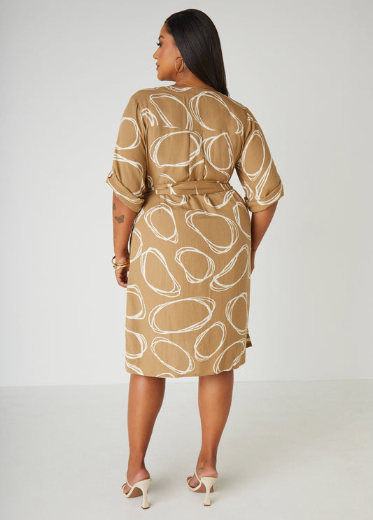 Embellished Circle Print Shirtdress