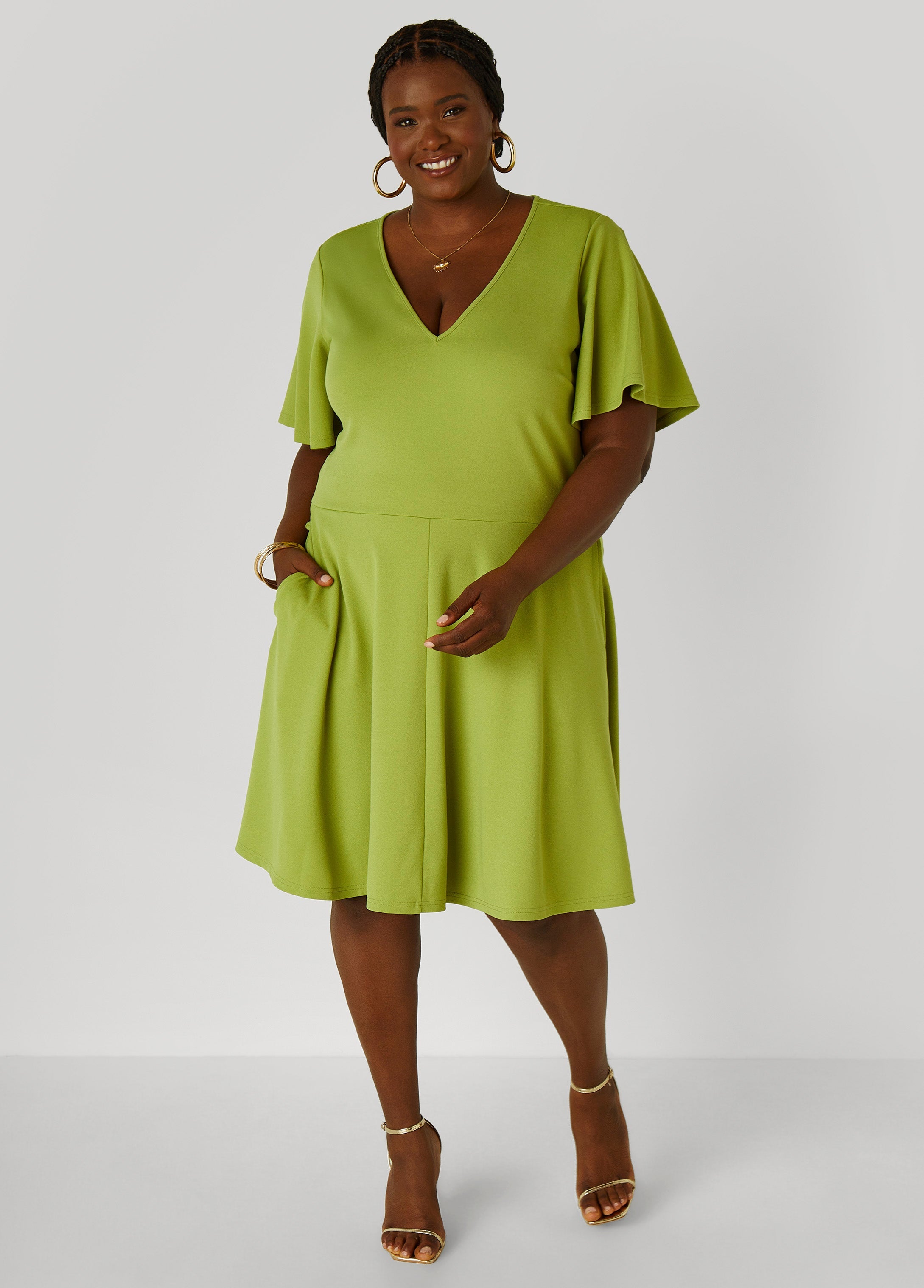 Plus Size Flutter Sleeved A Line Dress