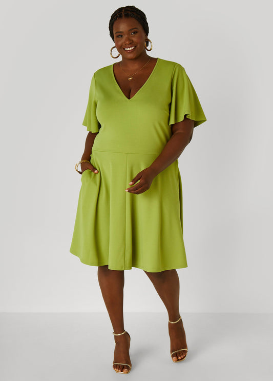 Plus Size Flutter Sleeved A Line Dress