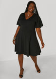 Plus Size Flutter Sleeve A Line Dress