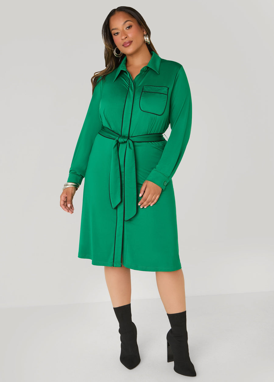 Plus Size Belted Knit Shirtdress
