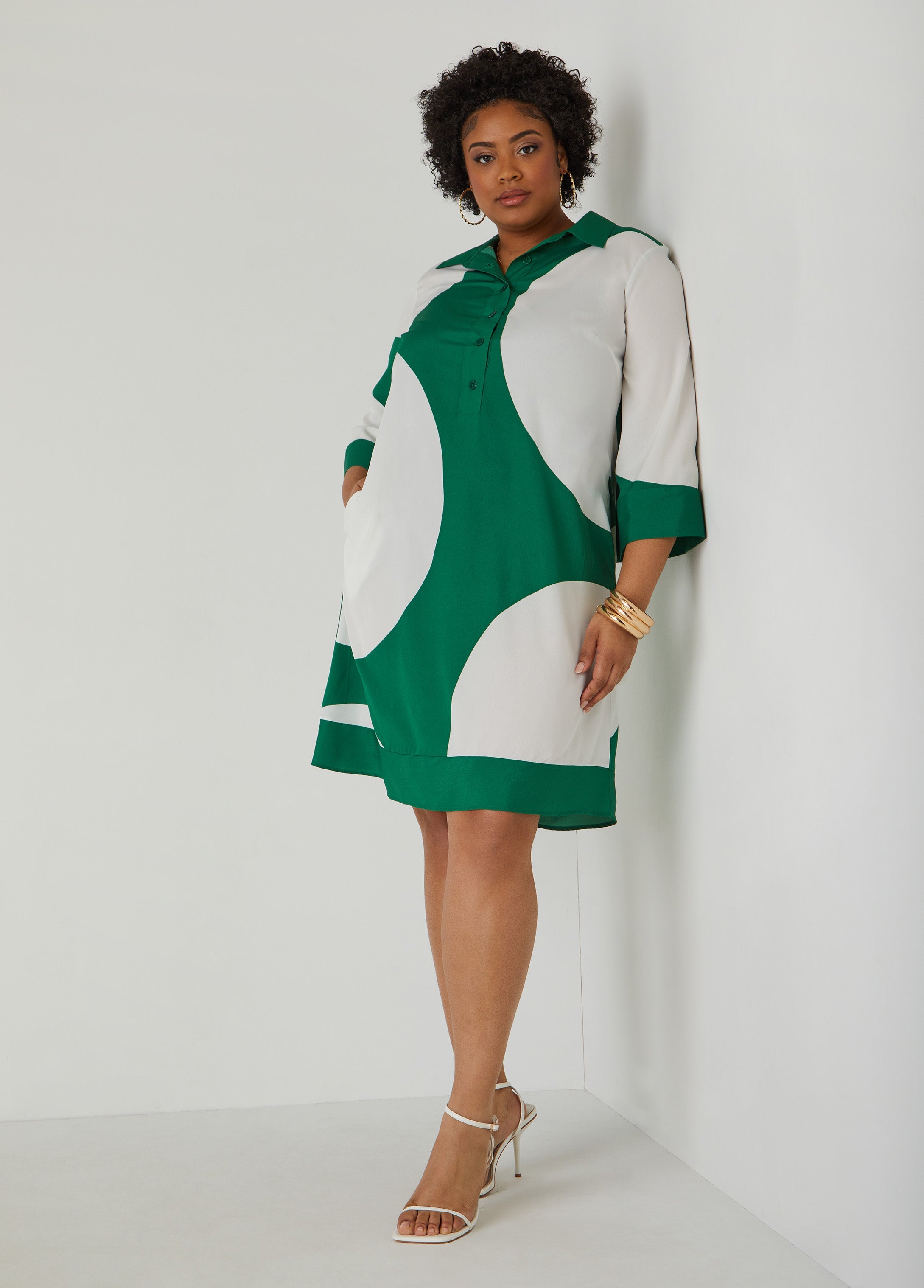 Plus Size Circle Print Shirtdress