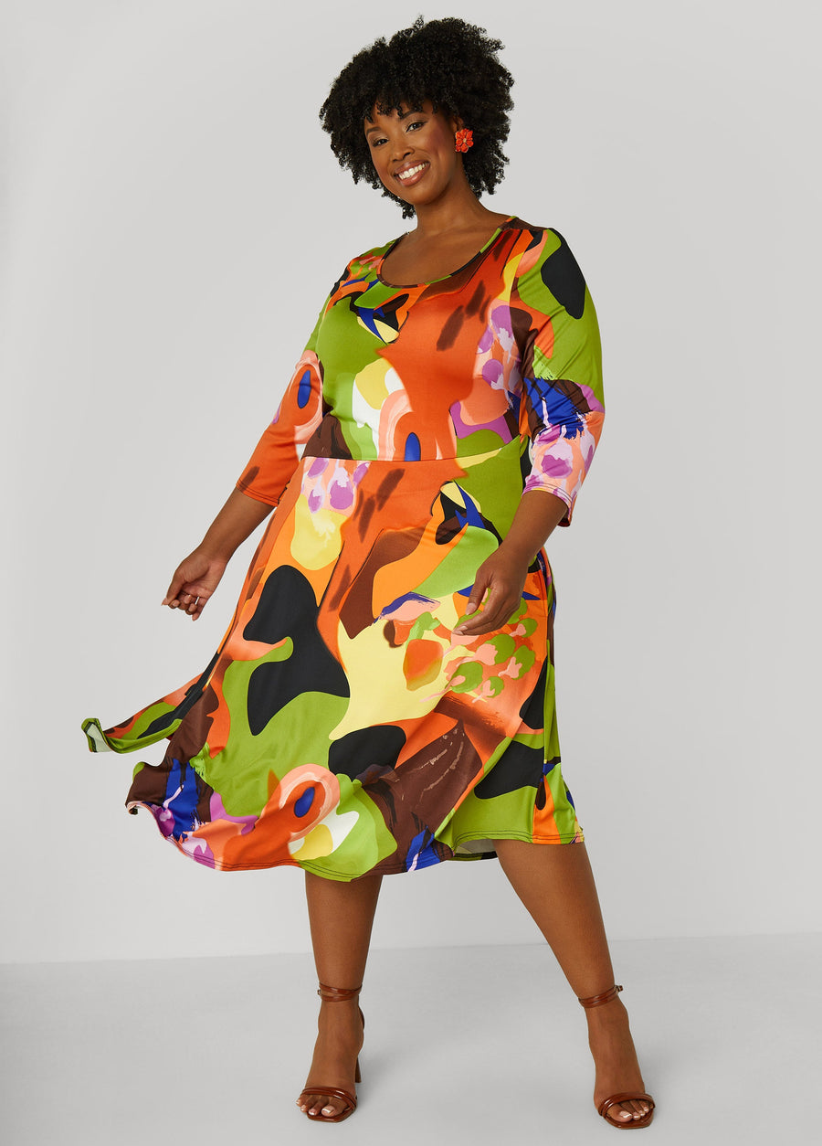 Plus Size Watercolor A Line Midi Dress
