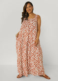 Plus Size Leaf Print Wide Leg Jumpsuit