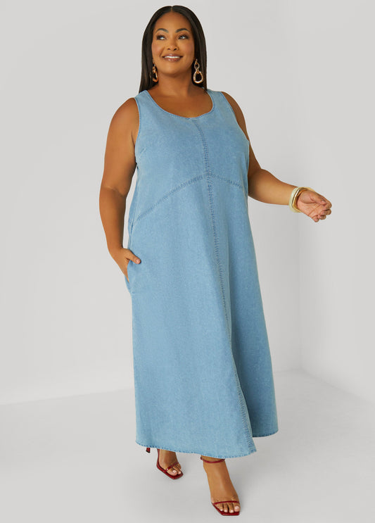 Plus Size Chambray Maxi Dress