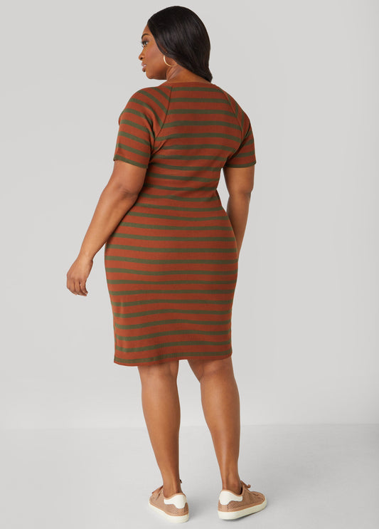 Ribbed Striped T Shirt Dress