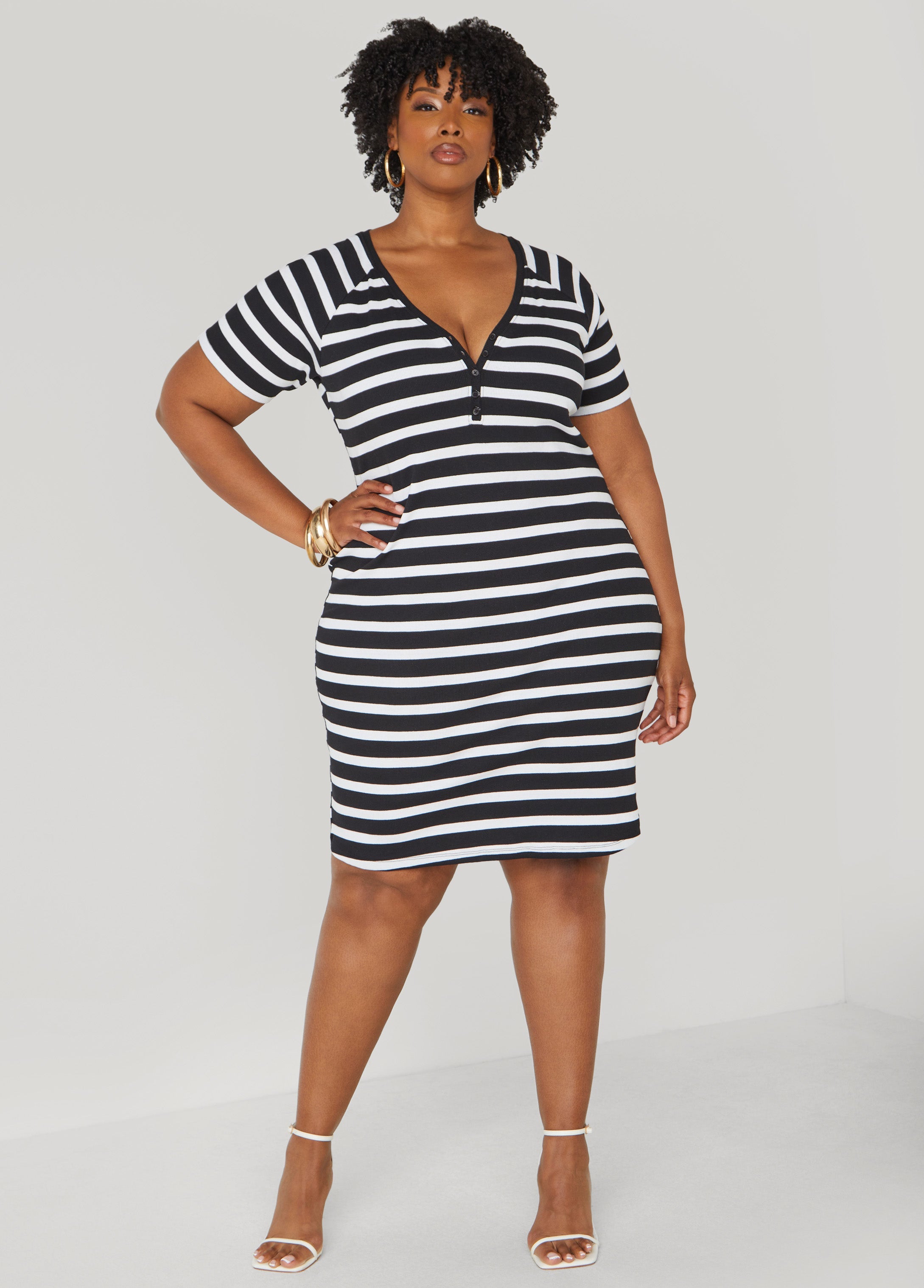 Plus Size Striped Ribbed T Shirt Dress