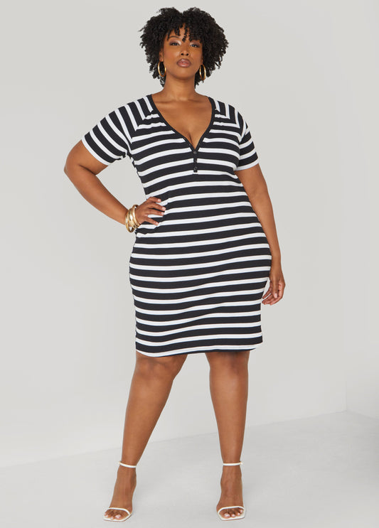 Plus Size Striped Ribbed T Shirt Dress