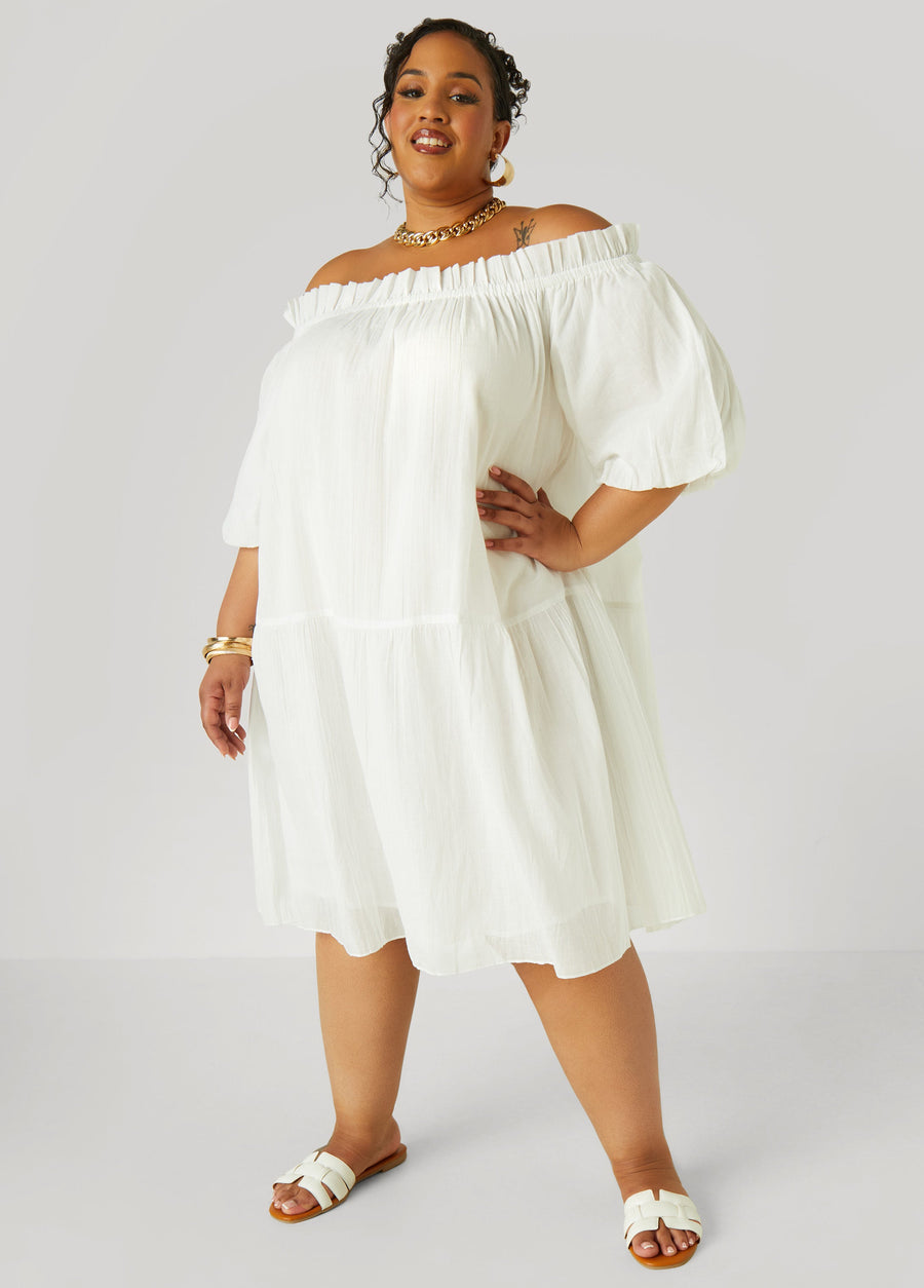 Plus Size Off The Shoulder Gauze Dress