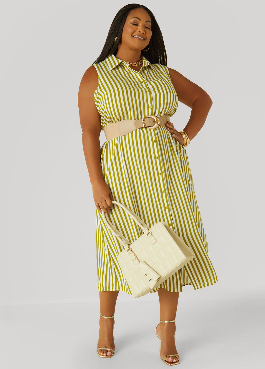 Plus Size Striped Button Front Shirtdress