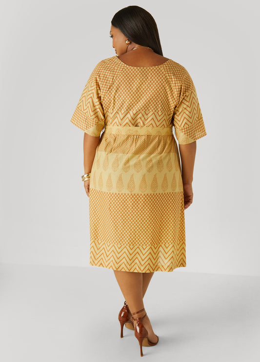 Printed Cotton Faux Wrap Dress