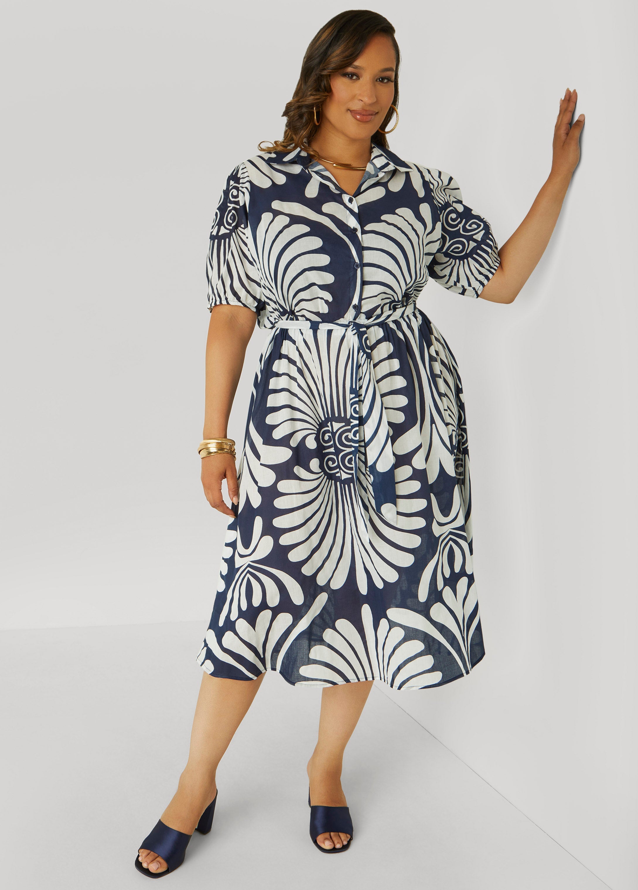 Plus Size Swirl Midaxi Shirtdress