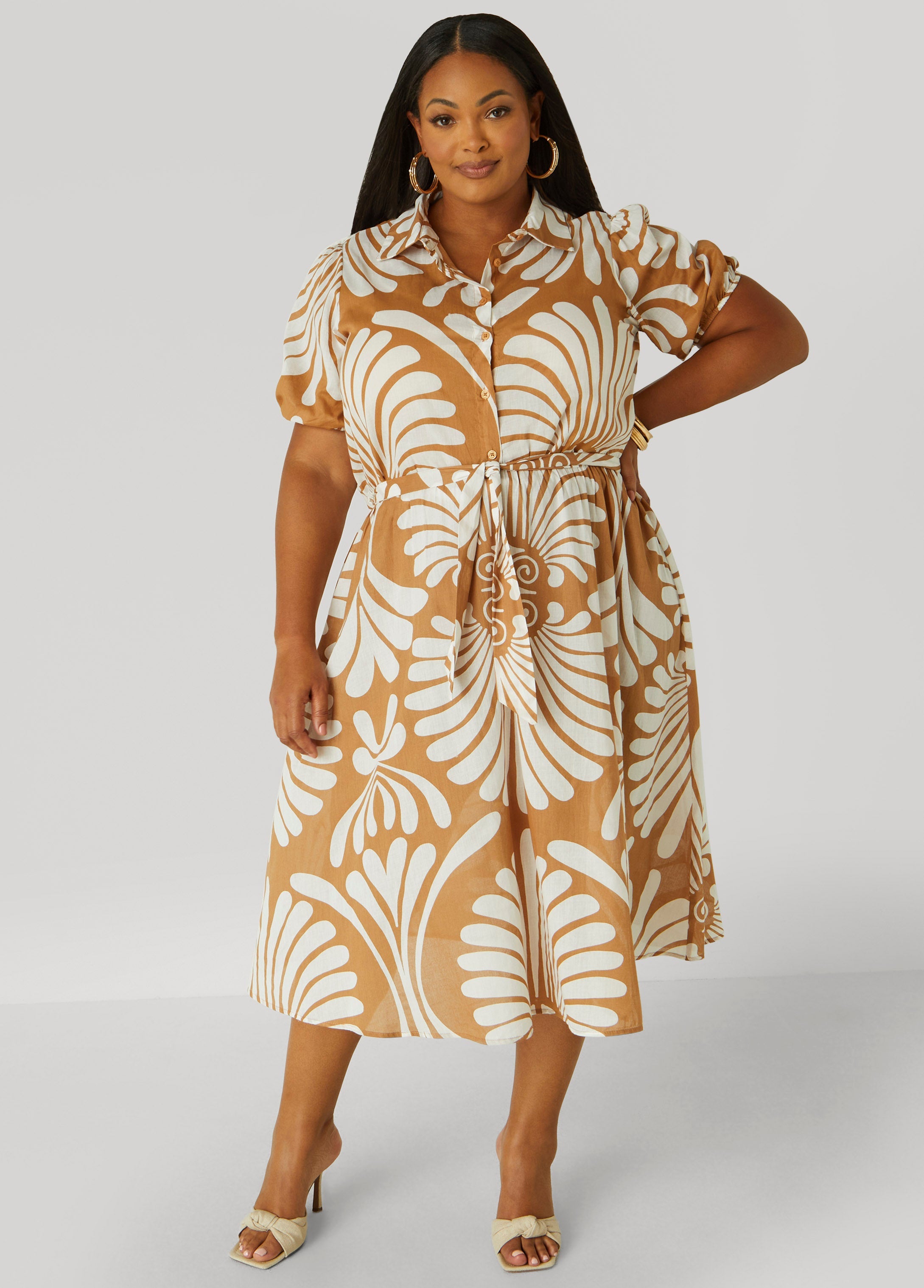 Plus Size Swirl Print Midaxi Shirtdress