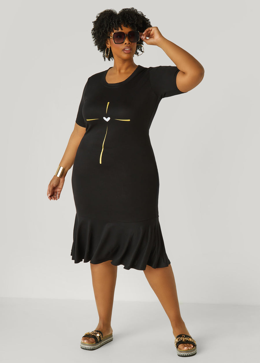 Plus Size Heart Graphic Tee Dress Plus Size French Terry Midi Dress