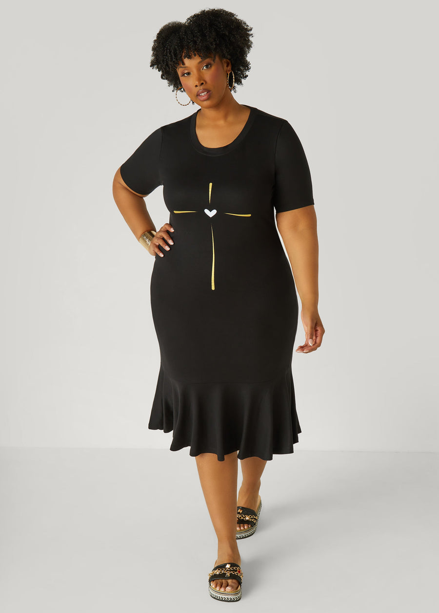 Plus Size Heart Graphic Tee Dress Plus Size French Terry Midi Dress