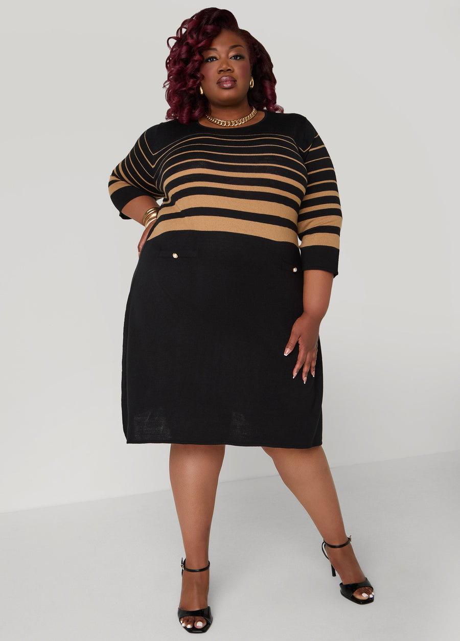 Plus Size Striped A Line Sweater Dress
