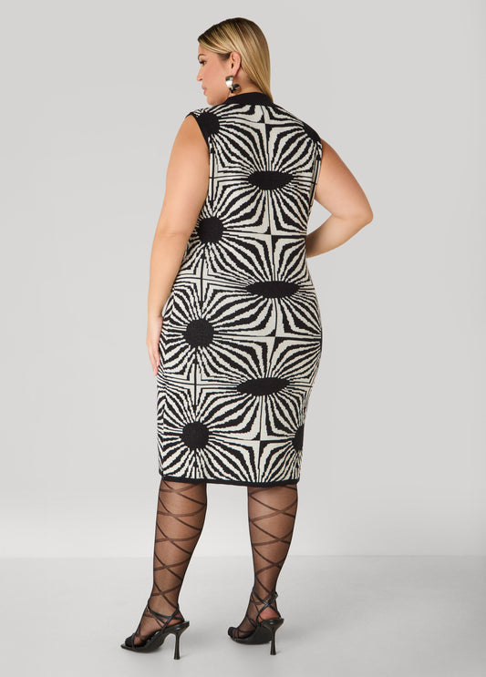 V Neck Intarsia Sweater Dress