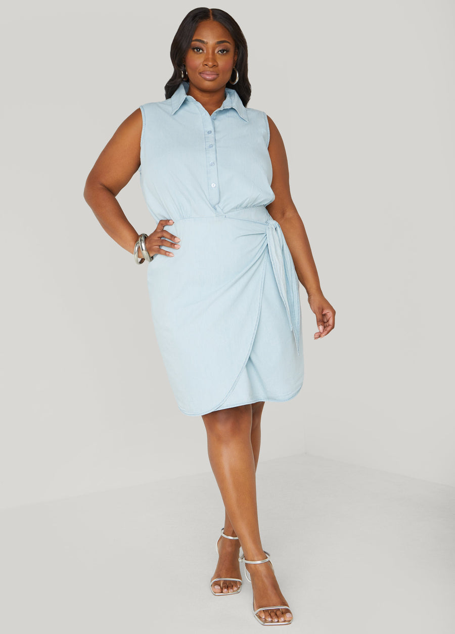 Plus Size Chambray Wrap Shirtdress
