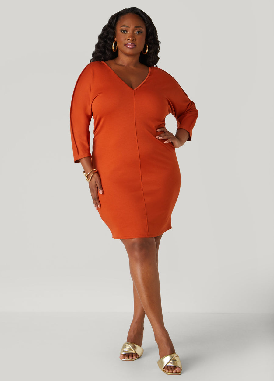 Plus Size Ruched V Neck Dress