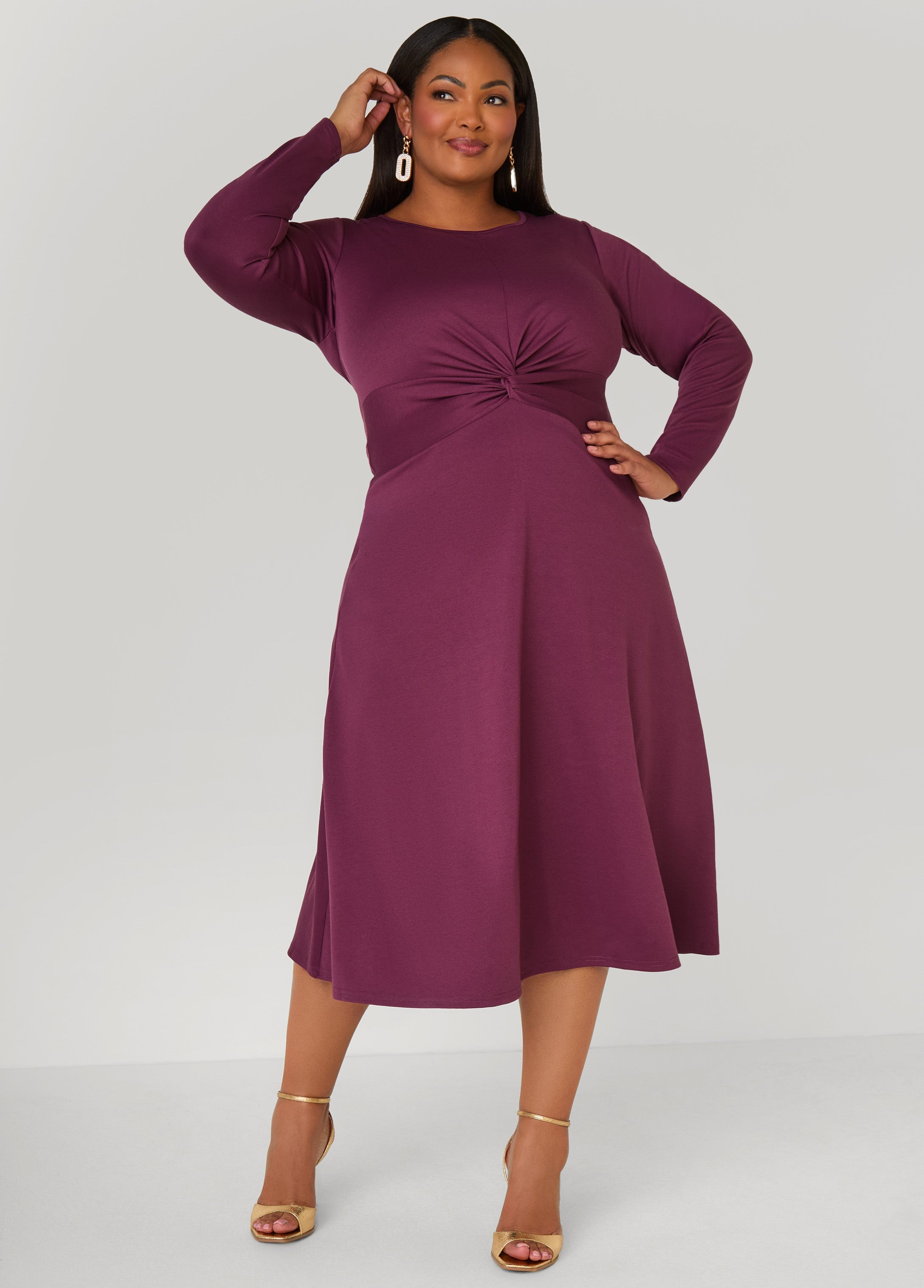 Plus Size Knotted A Line Midaxi Dress