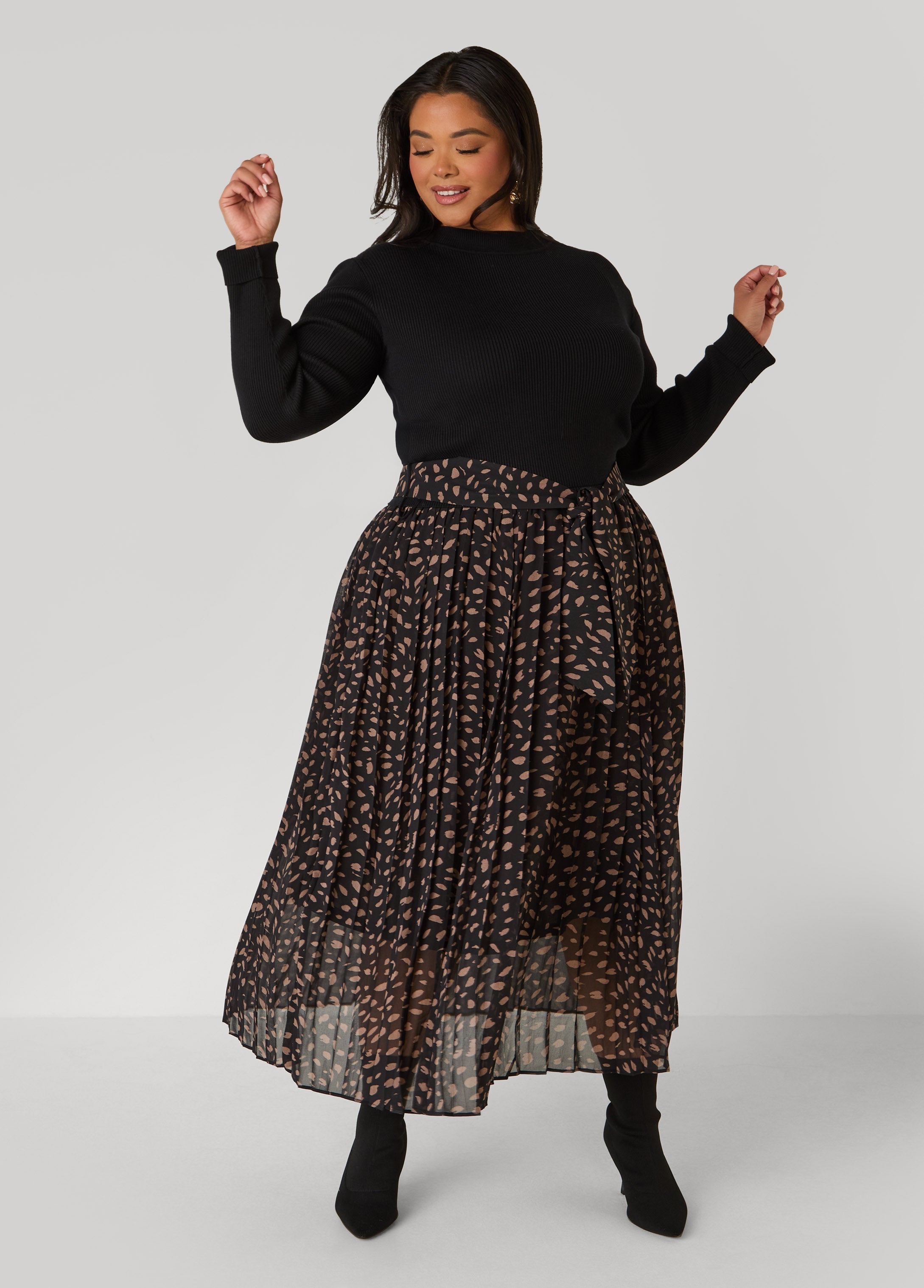 Plus Size Ribbed And Polka Dot Maxi Dress