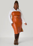 Plus Size Leather Sheath Dress Plus Size Camel Leather Midi Dress